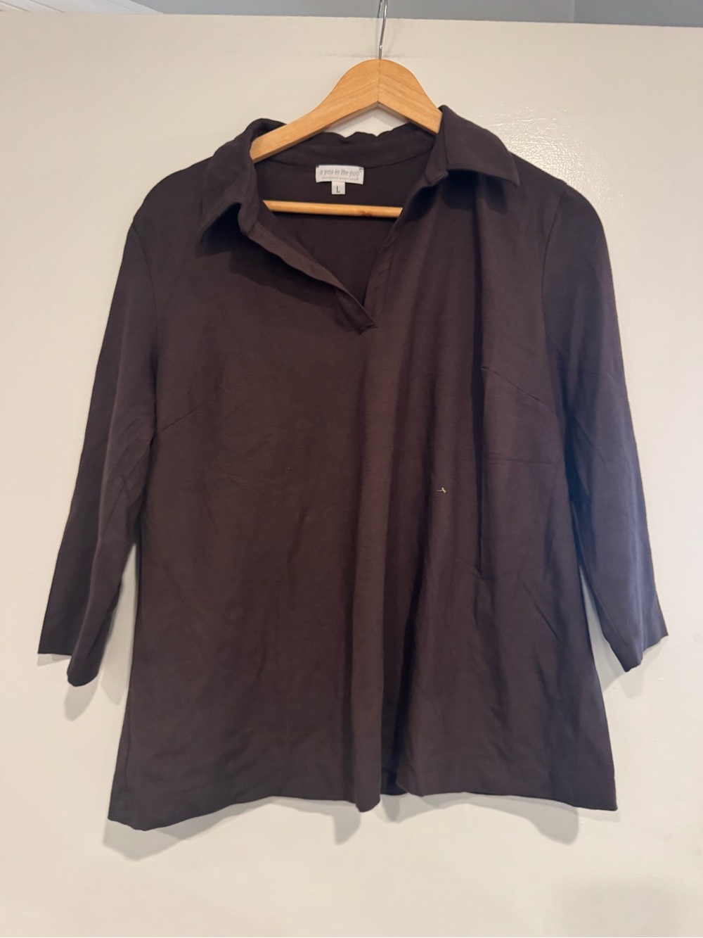 A Pea in the Pod Maternity Top Brown Collared Button Down Long Sleeve Large
